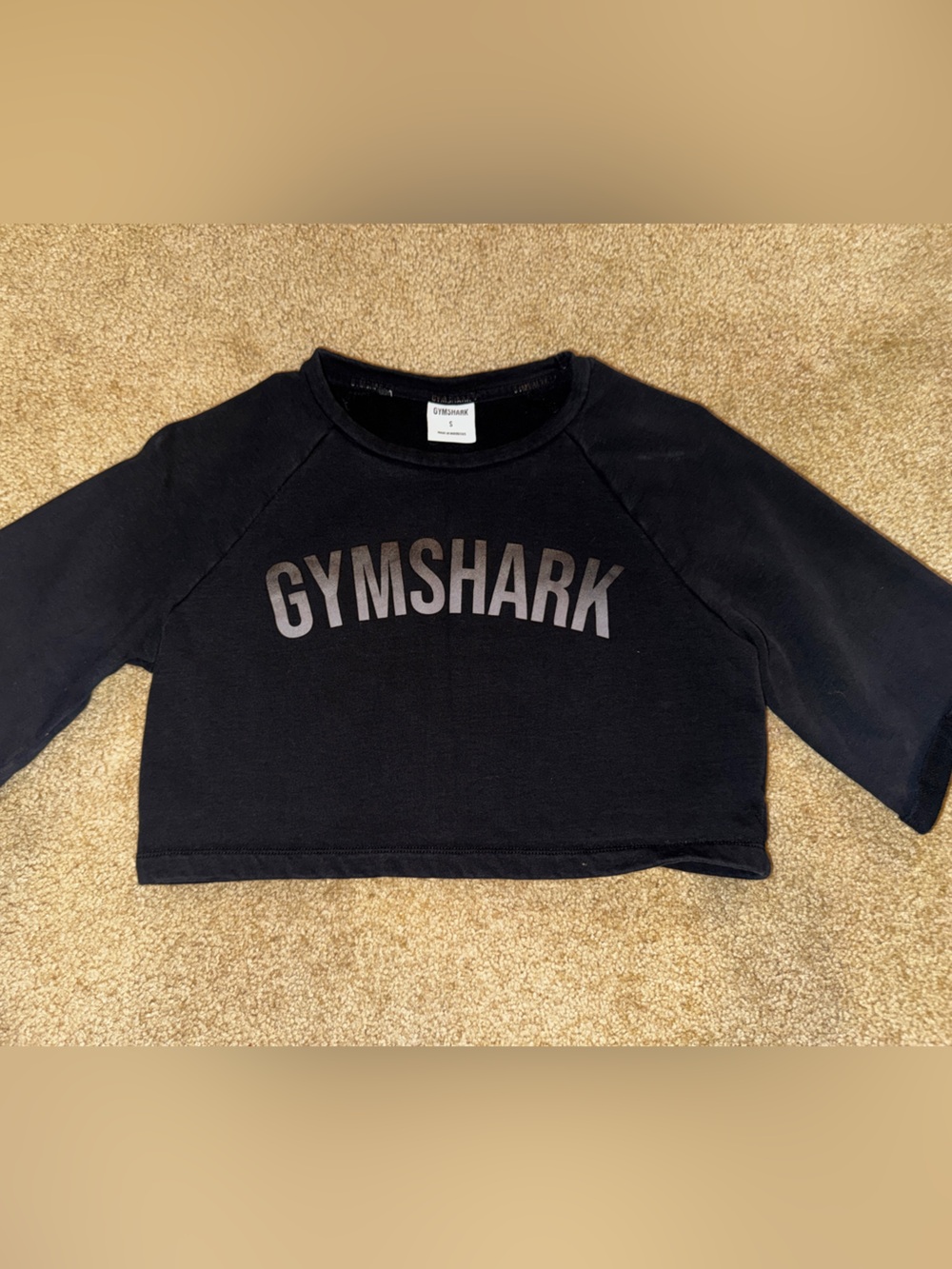 Gymshark Black Cropped Sweatshirt Logo Pullover Size S